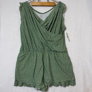 NWT Honey mark. Ginger 4XL Green Floral Romper Modest OnePiece Swimsuit Gorpco..